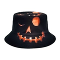 Halloween bucket hat with orange pumpkin face print on black sun protection fabric - M (56-58cm) / Black Pumpkin Print (1#)