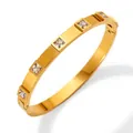 Gold plated cuff bracelet with square zircon inlays and hinge clasp for women - Gold (KAS843)