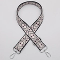 Ethnic bohemian style wide crossbody bag strap with pink geometric patterns and silver buckles - No.641 Silver Hook