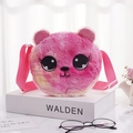 Plush pink tie-dye panda crossbody bag with glittery ears and adjustable strap - Rose Red
