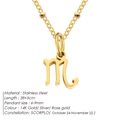 14K gold plated Scorpio constellation pendant necklace made of durable stainless steel - Scorpio / Gold