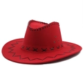 Chapeau de cowboy rouge vif en suédine avec surpiqûres décoratives noires - M(56-58cm) / Rouge