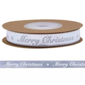 Silver-white Merry Christmas ribbon roll with star patterns for festive gift wrapping decoration - Silver Letter Ribbon Width 1cm (10m/Roll)