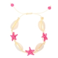 Handmade woven bracelet featuring white cowrie shells and pink starfish beads for women - Starfish (N-246)