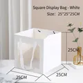 White square gift box with clear window and handles, size 25x25x25cm for flowers - 25x25x25cm with Window / White