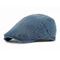 Classic light blue washed denim flat cap with adjustable metal buckle on side - Adjustable / Medium Blue