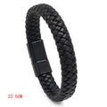 Bracciale da uomo intrecciato in pelle nera con chiusura magnetica, lungo 22,5 cm - 22.5CM / Nero Puro