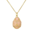 Pink egg pendant necklace with golden filigree and clear gemstones on a gold chain - Lotus Pink
