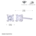 Vista de detalles de pendientes de plata 925 con circón 5A y medidas específicas - Plata 925 Bañada en Plata - Circonita Blanca