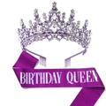 Purple Birthday Queen set with sparkling silver rhinestone tiara and satin sash - Purple Jewelry Set