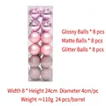 24-piece pink Christmas ball set with 4cm shiny, matte, and glitter finish ornaments - 4CM Light Pink (24pcs)