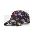 Cappellino da baseball graffiti con motivi Memphis colorati in cotone nero - Regolabile / Base Nera Stampa Retrò Memphis (2#色)