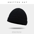 Gorro clásico de punto acanalado negro para invierno, estilo minimalista con dobladillo - Talla única / Negro