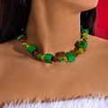 Green square beads and red round bead knotted necklace with festive Christmas style charm - Square Cube Style