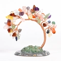 Creative crystal tree with colorful leaves on a round agate base for office desk decor - Mixed Natural Crystal