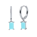 S925 silver hoop earrings featuring geometric rectangular light blue zircon pendants - 57-Light Blue Rect