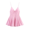 Roze-wit gestreepte mini-jurk met spaghettibandjes en een strikaccent op witte achtergrond - XS / Roze Gestreept