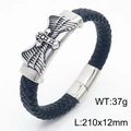 Men's black braided leather bracelet with silver cross wing charm and magnetic clasp - Cross (KB179990)