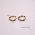 Detail of 12mm gold stainless steel hoop earrings with blue micro-inlaid stones - Blue Rhinestone (2*12mm)