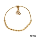 Gold plated stainless steel bead bracelet with oval links and zircon pendants - Gold Rice Bead Bracelet (KB005)