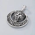 Silver stainless steel lion head pendant with Celtic knot pattern in hip hop style - Pendant Only / Steel Color Pendant (KP33338-D)