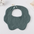 Dark green muslin cotton baby bib with petal edges and 100 percent cotton material - Gauze Flower Scarf - Dark Green