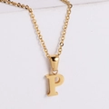 Polished 18k gold plated stainless steel necklace with 3D initial letter P pendant - Letter P