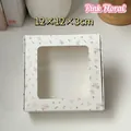Pink floral square gift box with clear window for jewelry and crafts, 12x12x3cm size - Open Window White Pink Floral / 12x12x3cm
