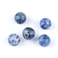 Five round blue agate semi-drilled beads with natural texture for DIY jewelry making - 12mm Blue Spot Jasper Semi Drilled Bead
