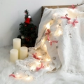 Christmas LED star string lights with red plaid bows and bells on white blanket - Bowknot & Silver Ball Battery Style [2m 20 LEDs]
