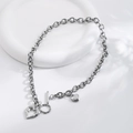 Collier en acier inoxydable argenté à grosse chaîne avec pendentif cœur et fermoir à bascule - Collier Grosse Chaîne Argentée Pendentif Cœur Avec Fermoir OT