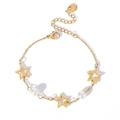 Dettaglio del bracciale dorato con stelle con misure della catena e delle perle - Stile Stella a Cinque Punte e Perla (NB-B1118)