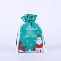 Detailed view of a green Christmas drawstring gift bag with Santa and reindeer motifs - 24*32cm / Green Santa Deer