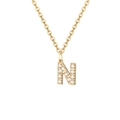 Minimalist 14K gold plated stainless steel letter N pendant necklace with white zircon - Letter N-14K Gold