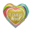 Striped heart-shaped foil balloon for Mother's Day with Te Quiero Mama print - 18 Inch Colorful Stripe Gold Heart Heart I Love You Mom (TX105)