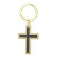 Titanium steel keychain with gold cross pendant and black carbon fiber inlay design - Gold Black Carbon Fiber Cross (KY1195-Z)