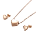 Elegant rose gold jewelry set including heart necklace and matching stud earrings - Rose Gold (KS191044-HR)
