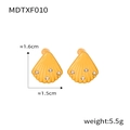 Golden fan shell earrings with small cubic zirconia stones and striped carving details - Gold Earrings
