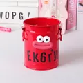 Red creative cylindrical iron pen holder with large mouth cartoon face and 11.5cm height - Retro Red with Mouth and Letter Stickers / Retro Copper