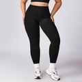 Women's plus size high waist black yoga leggings and matching athletic compression set - XXL / Pants / Premium Black