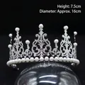 Silver alloy bridal tiara with white pearls and hollow patterns, 16cm diameter - 002 Iron Sheet Large Silver