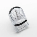 Portable clear plastic mini eyelash curler with metal spring and silicone pads. - Clear