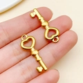 Gold vacuum plated stainless steel key pendant with heart cutout for DIY jewelry - Heart Key - Type B