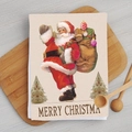 Detail of Christmas microfiber dish towel with Santa illustration on wooden board - Watercolor Santa Gifts