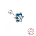 S925 sterling silver flower cartilage stud earring with blue and white zircons - Style 30 (Single) - Blue White Flower