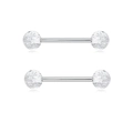 Pink glitter balls stainless steel nipple rings with classic straight barbell design - White Glitter Ball Pair