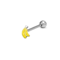 Detail showing a yellow banana charm tongue ring with silver surgical steel barbell - Stainless Steel/Enamel / Banana