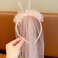 Roze prinsessenkroon haarband met strik, lichte tule sluier en fonkelende strass - Konijnenoor Sluier Stijl / Schattige Roze Konijnenoren