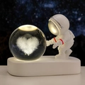 3D Crystal ball night light featuring astronaut resin figure and warm heart engraving - Sphere / Heart Cloud (Natural Light)