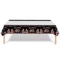 Rose gold 40th birthday party tablecloth with stars and balloons on black background - Fortieth Birthday - Tablecloth